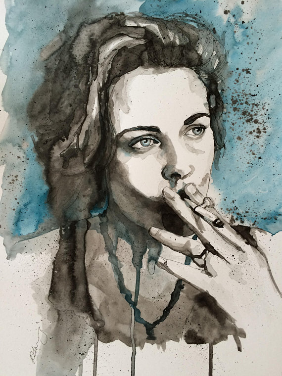570x760 Kristen Stewart Ink Painting Original Art - Kristen Stewart Painting