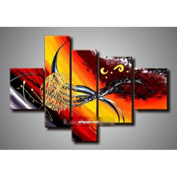 600x600 Hand Painted 5 Panel Oil Painting Abstract Tree Group Painting - Kungfu Painting