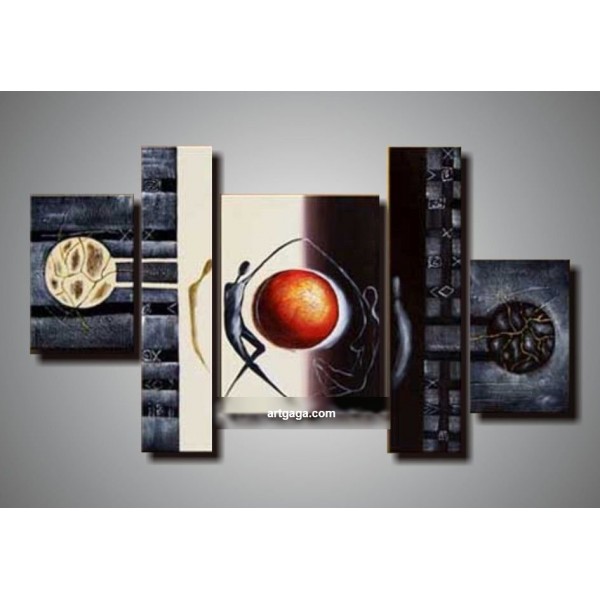 600x600 Hand Painted Abstract 5 Panel Canvas Art Living Room Wall Decor - Kungfu Painting