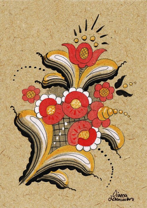 509x720 Swedish Kurbits Card - Kurbits Painting