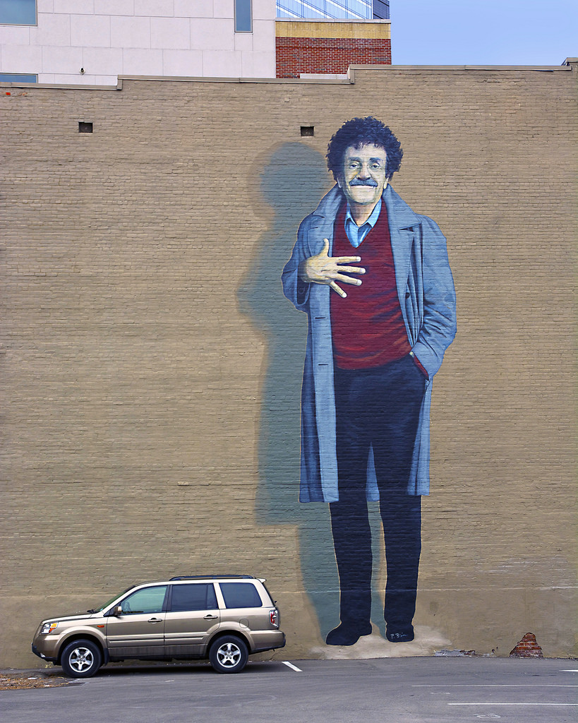819x1024 Kurt Vonnegut Mural On 3 Story Building In Downtown - Kurt Vonnegut Painting