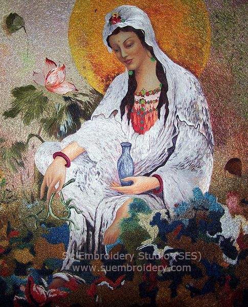 485x600 Guan Yin Chinese Silk Embroidery Painting - Kwan Yin Painting