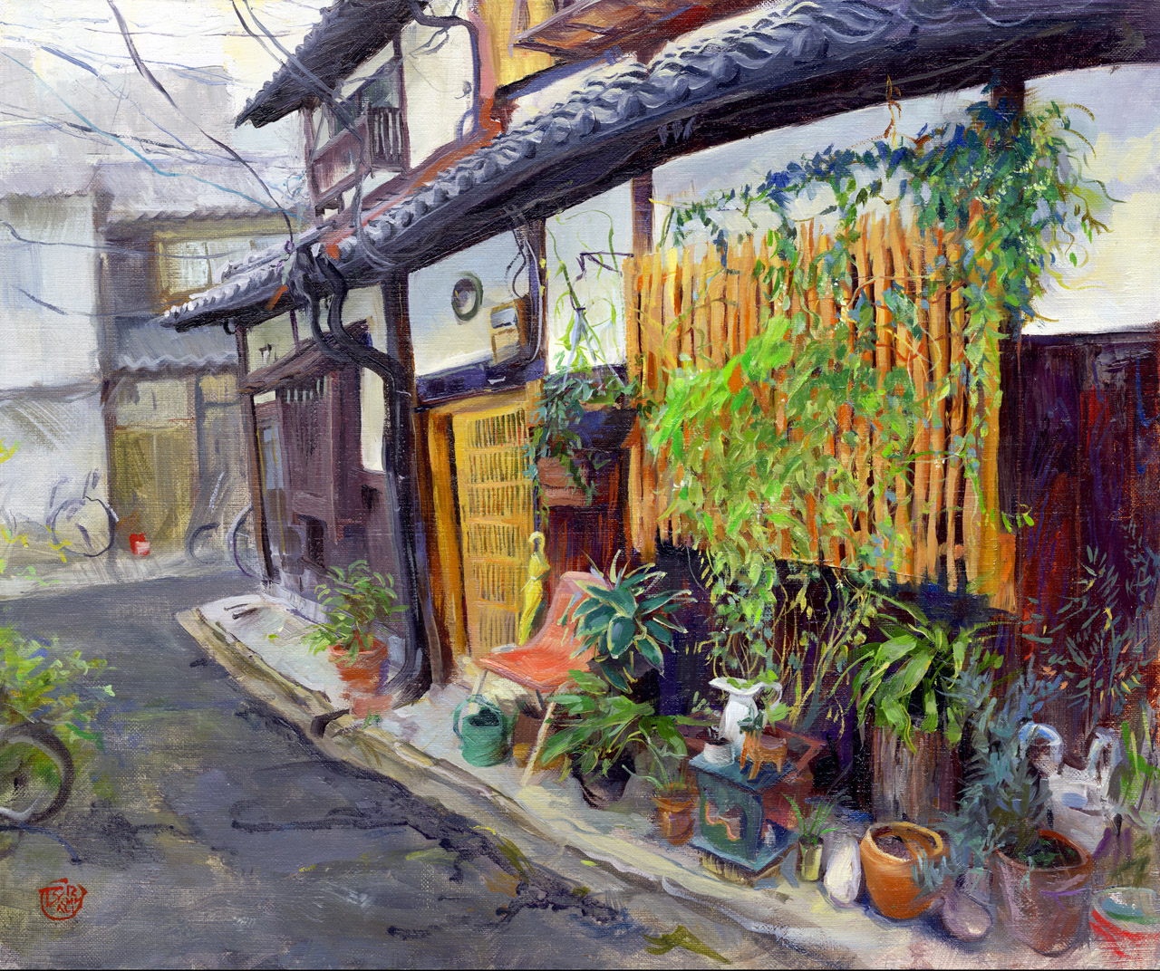 1280x1072 Family Machiya In Kyoto (Original) Thomas Schmall - Kyoto Painting