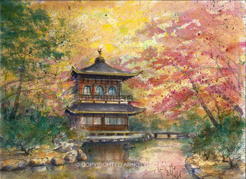 800x582 Guy Dessapt, Kyoto Gin Kakuji, Japan, Watercolor On Paper - Kyoto Painting