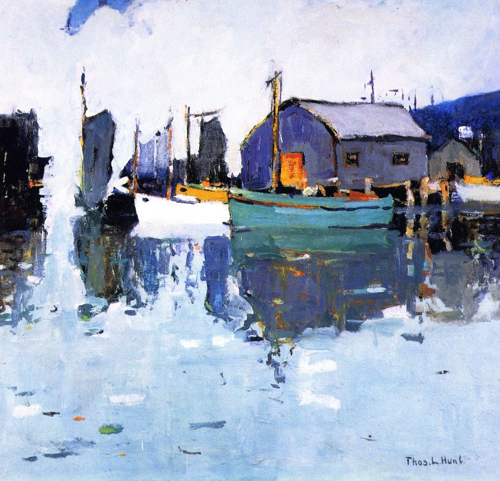 1013x975 Thomas L Hunt (1882 1938). The Pier. Oil On Canvas. 28 X 30 - L Thomas Painting