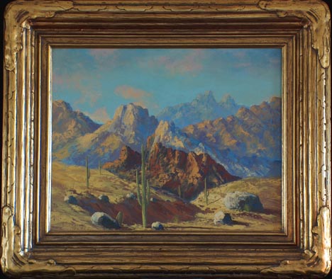 468x394 Thomas L Lewis Arizona Desert Saguaro Cactus And Mountains - L Thomas Painting
