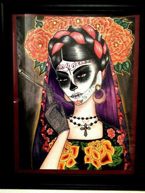 500x667 La Catrina Dia De Muertos Calaca Chics Sugar - La Catrina Painting