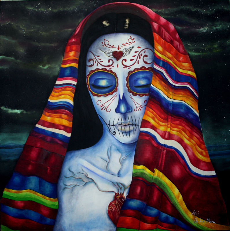 795x800 Northen Catrina By Ari , Wood Panel, Portraits, Oil Paintings - La Catrina Painting