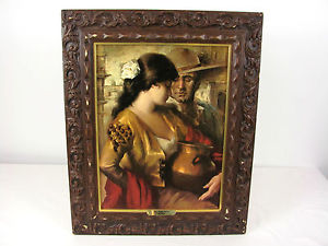 300x225 La Coqueta By Jose Puyet Vintage Framed Spanish Print - La Coqueta Painting