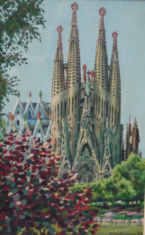 500x809 David Richardson Paintings La Sagrada Familia Cathedral, Barcelona - La Sagrada Familia Painting