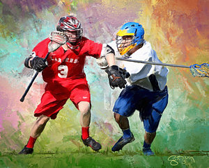 300x242 Lancers Lacrosse Painting By Scott Melby - Lacrosse Painting