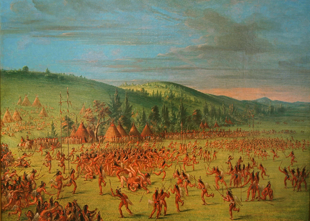 1024x732 Painting Of Native American Baggatoway (Lacrosse) Game, - Lacrosse Painting