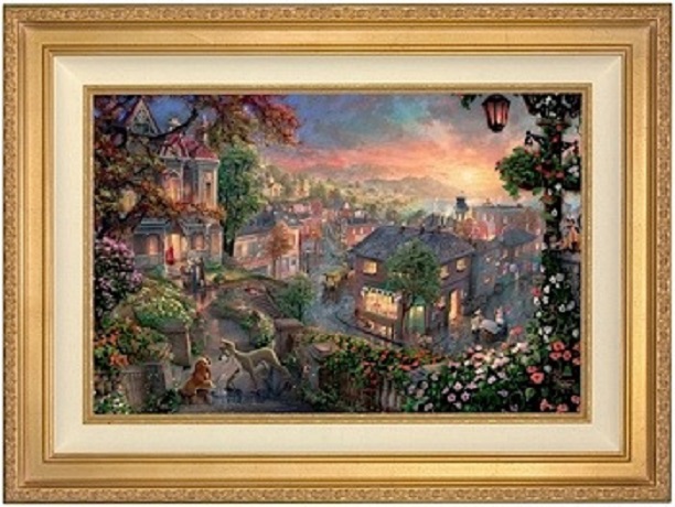 612x460 Lady And The Tramp Painting Thomas Kinkade Disney Dreams - Lady And The Tramp Painting