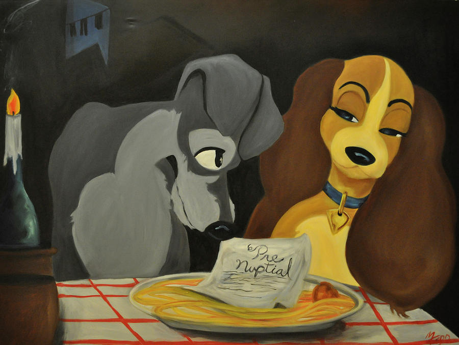 900x678 Pup Nup Painting By Mitchell Todd - Lady And The Tramp Painting