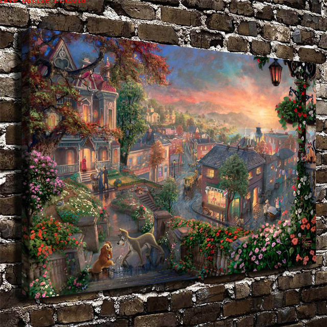 640x640 Thomas Kinkade Lady And The Tramp Canvas Painting Print Living - Lady And The Tramp Painting