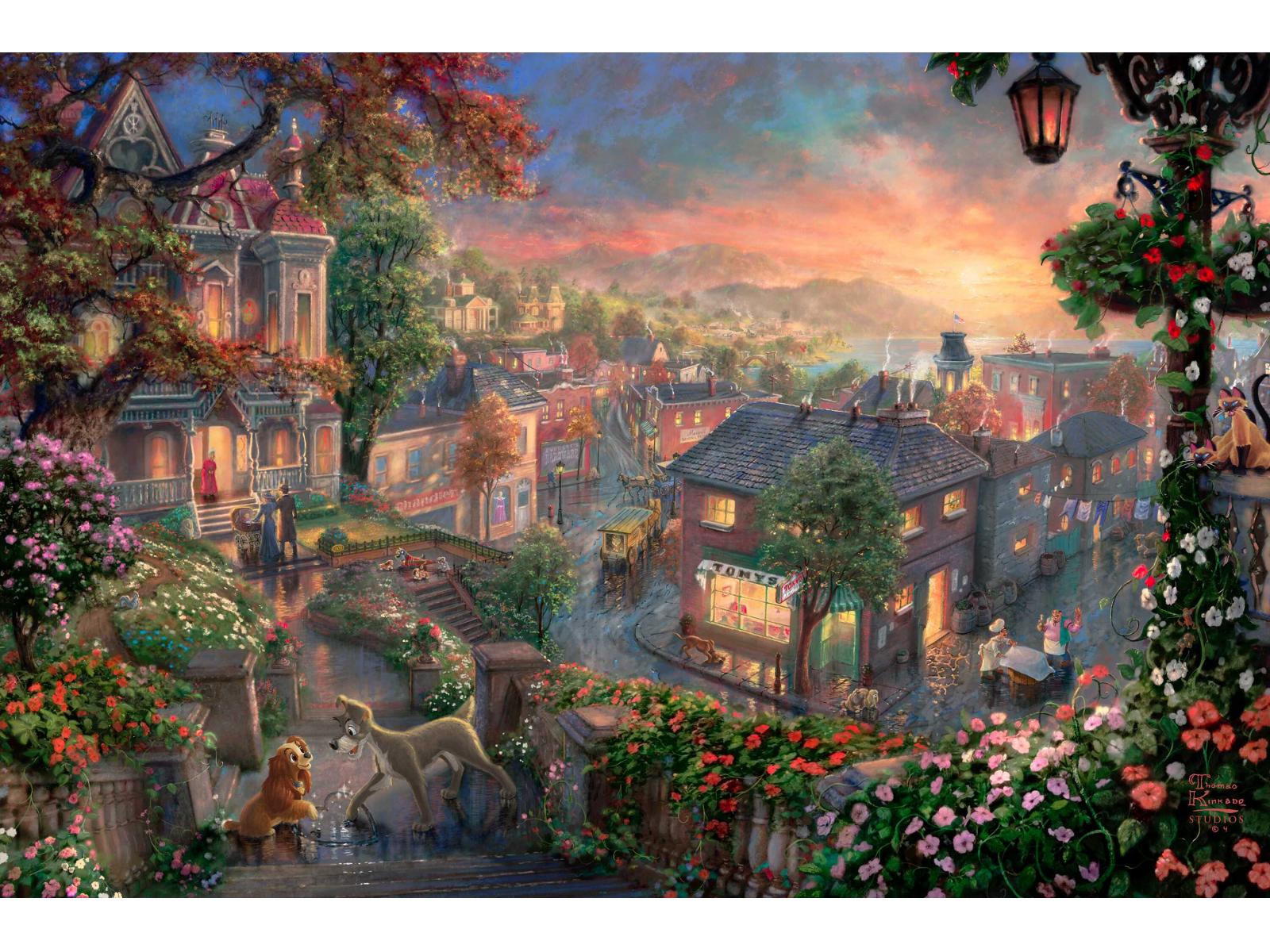 1600x1200 Thomas Kinkade Lady And The Tramp - Lady And The Tramp Painting