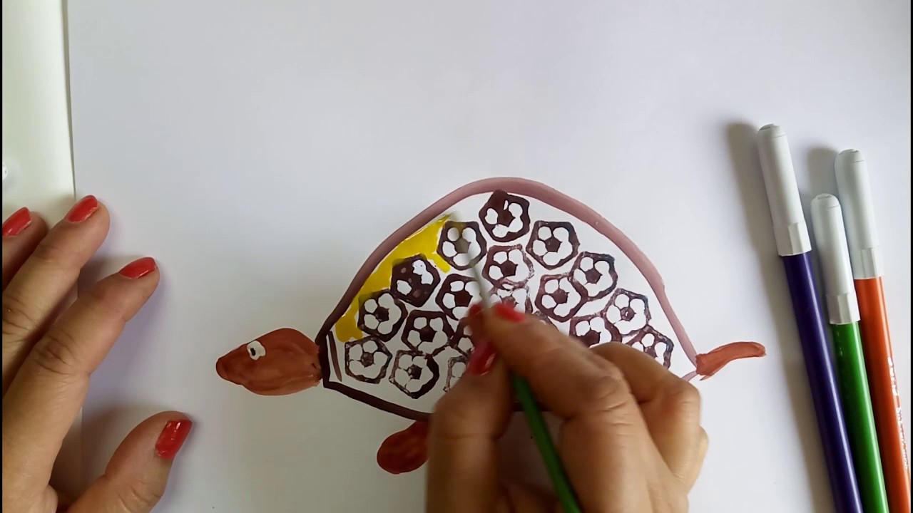 1280x720 Vegetable Craft Ideas For Kids Tortoise Drawing With Ladies - Lady Finger Painting