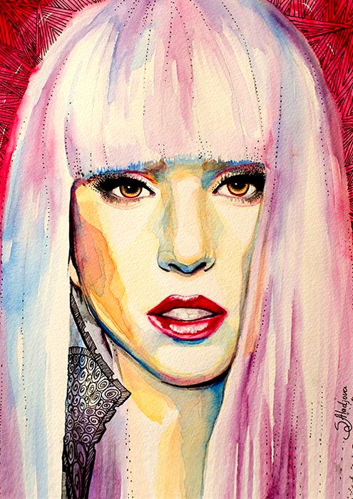 495x700 Lady Gaga Watercolor Painting Print 8 X 12 By Slaviart On Etsy - Lady Gaga Canvas Painting