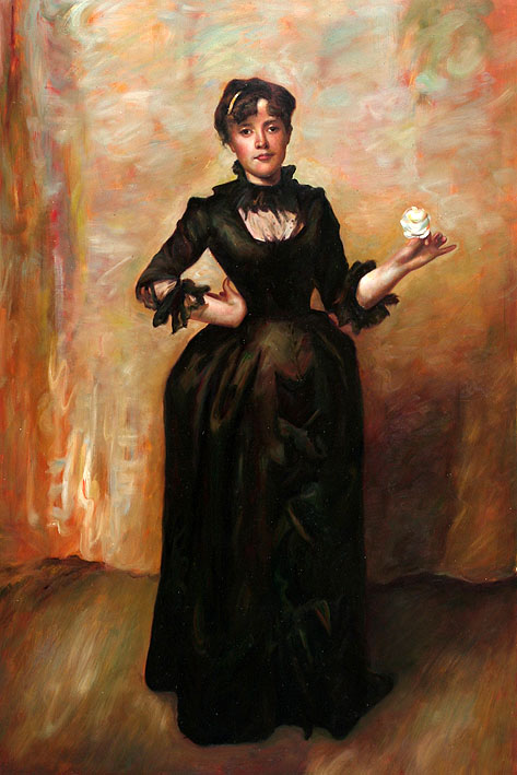 473x709 Lady In Black Dress And With White Flower - Lady In Black Painting