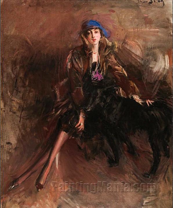 597x715 Lady With Black Greyhound - Lady In Black Painting