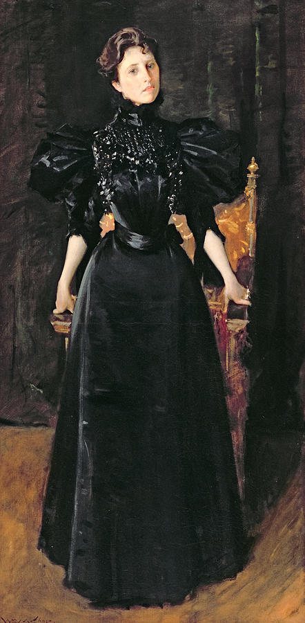 442x900 Portrait Of A Lady In Black Painting By William Merritt Chase - Lady In Black Painting