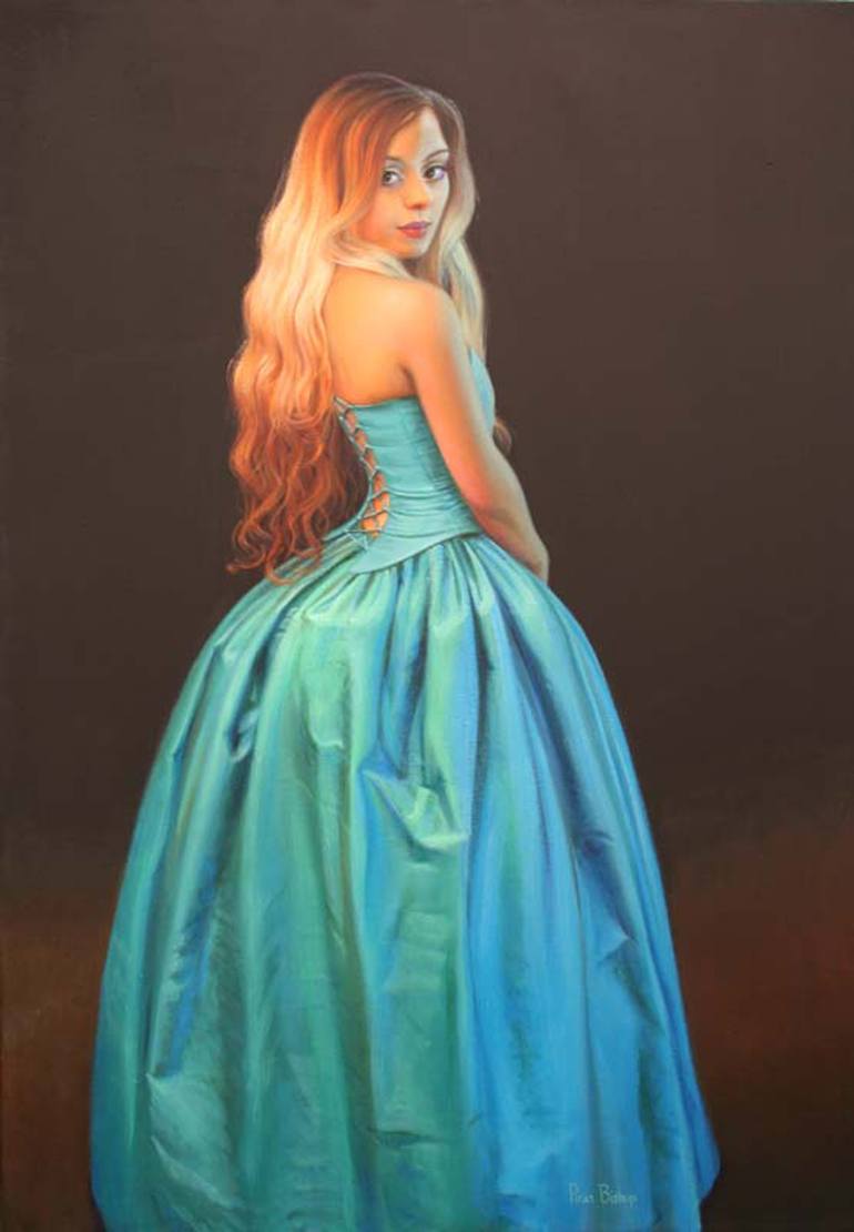 770x1110 Saatchi Art Girl In A Blue Dress Painting By Piran Bishop - Lady In Blue Dress Painting