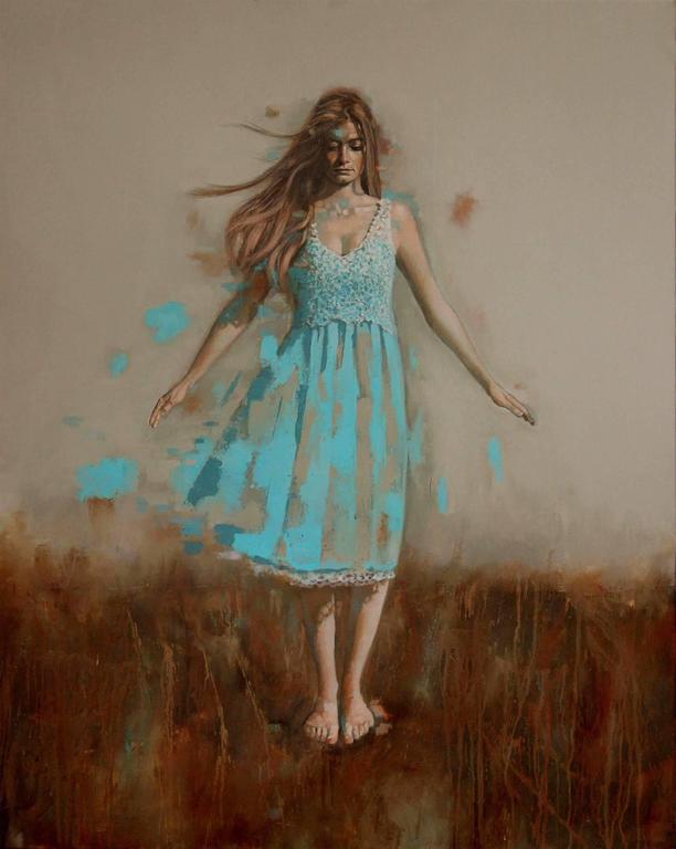 612x768 Al Saralis - Lady In Blue Dress Painting