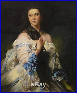 249x299 Fine Large Portrait Of A 19th Century Lady In A Blue Dress Oil - Lady In Blue Dress Painting