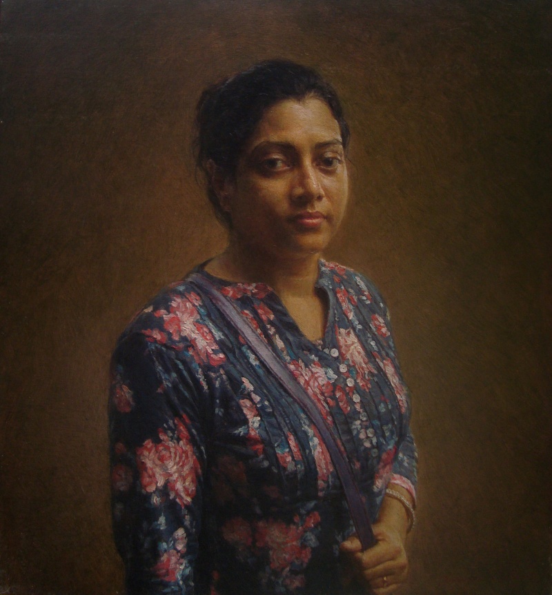 800x863 Lady In Blue By Artist Anupam Halder Figurative Art Oil Paintings - Lady In Blue Painting