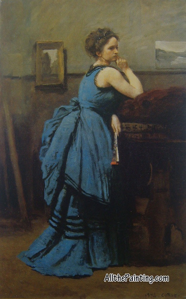 623x1000 Lady In Blue, Corot - Lady In Blue Painting