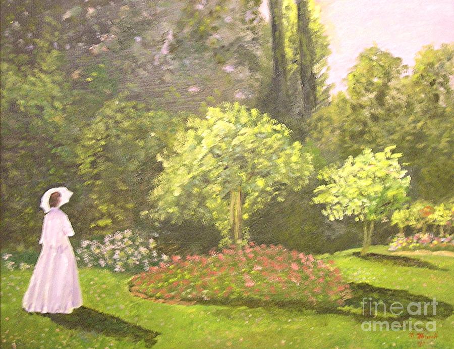 900x691 Lady In Garden Painting By Nicholas Minniti - Lady In Garden Painting