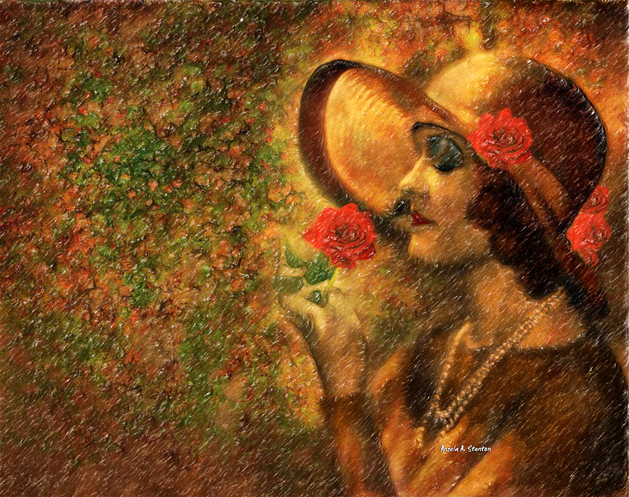 900x711 Lady In The Flower Garden Painting By Angela Stanton - Lady In Garden Painting