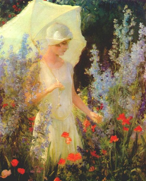 500x618 The Victorian Times Art Amp The Victorian Cottage Garden - Lady In Garden Painting