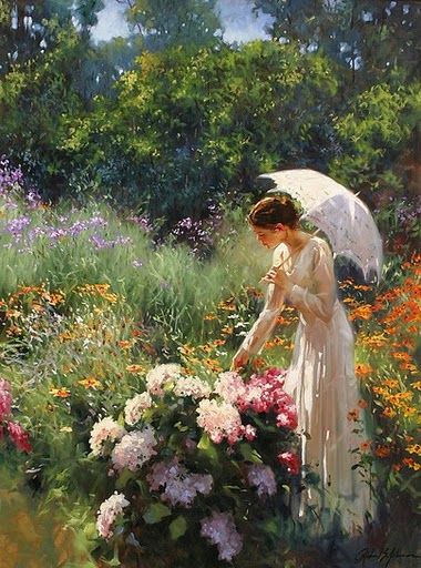 380x512 Posing With Posies Paintings Of Women And Flowers - Lady In Garden Painting