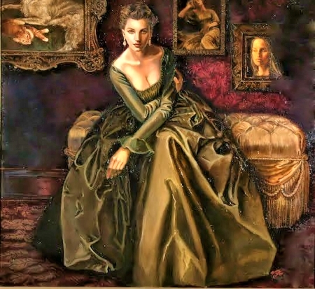 450x413 Lady In Green Dress - Lady In Green Dress Painting