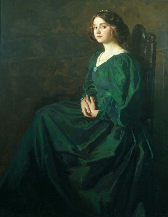 568x731 Thomas Edwin Mostyn Ca. Late 19th C. Green Painting - Lady In Green Dress Painting