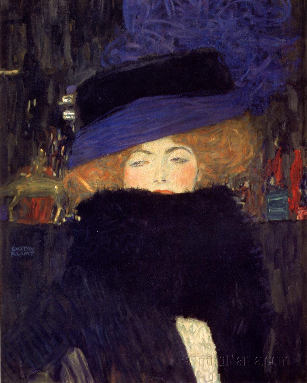 1000x1248 Lady With Hat And Feather Boa - Lady In Hat Painting