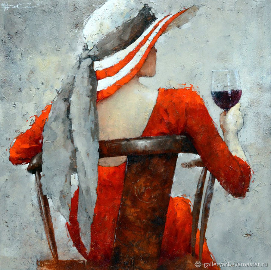 900x896 The Painting Lady In Hat With Glass Of Wine 4 Options Shop - Lady In Hat Painting