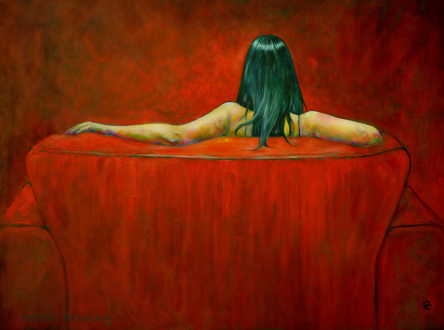 900x669 Lady In Red Oil Painting By Astridbruning - Lady In Red Painting