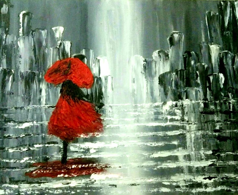 Lady In The Rain Painting at PaintingValley.com | Explore collection of ...