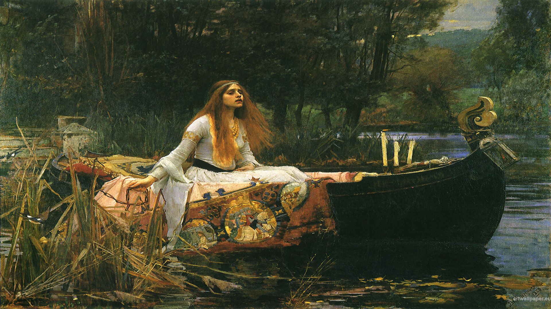 1920x1080 John William Waterhouse's The Lady Of Shalott (Chalet) Crossing - Lady In The Water Painting