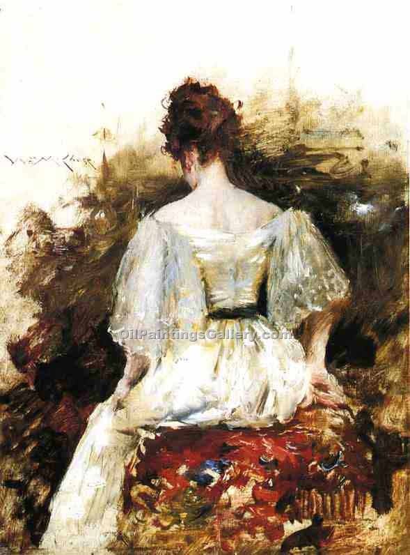 589x796 Portrait Of A Woman The White Dress By William Merritt Chase - Lady In White Painting