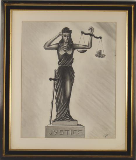 466x550 Art Lady Justice Framed Original Black + White Drawing - Lady Justice Painting