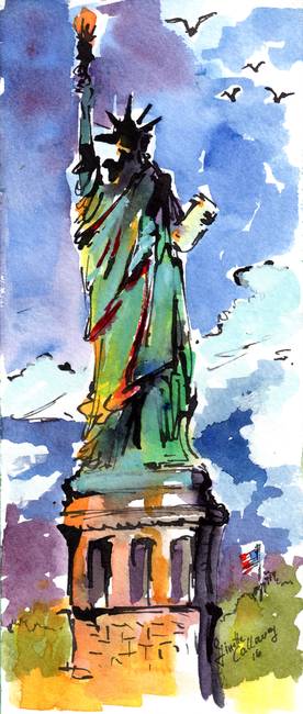 276x650 Lady Liberty New York Watercolor And Ink By Ginette Callaway - Lady Liberty Painting