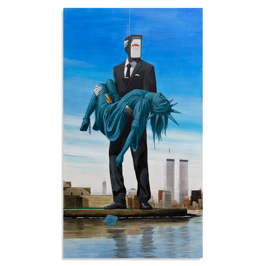850x850 Earth Crusher Original Art - Lady Liberty Painting