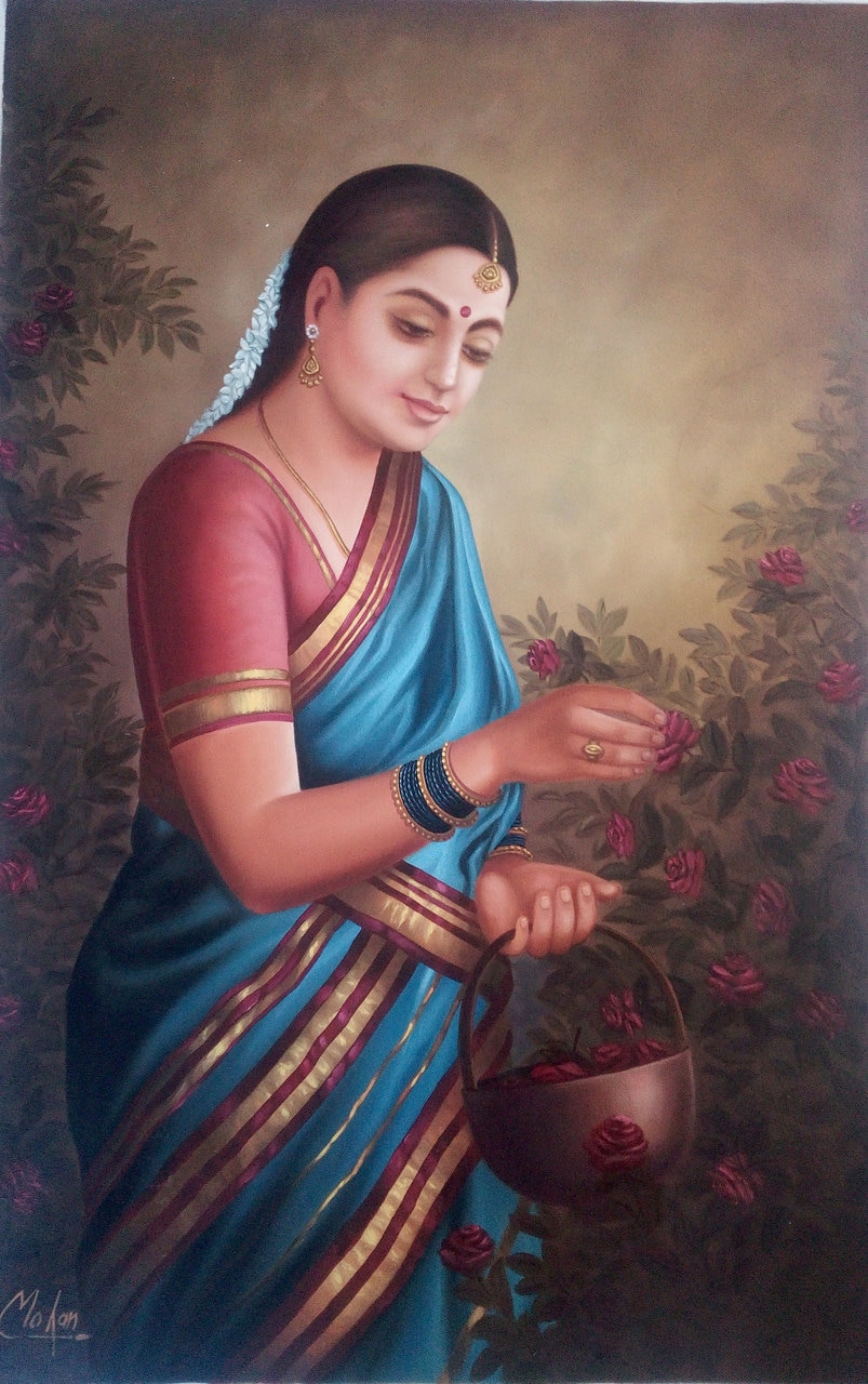 803x1280 Buy Rajasthani Lady In Garden Handmade Painting By Mohan Verma - Lady Painting