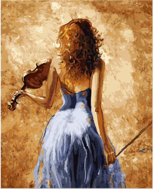 518x640 Diy Canvas Paint By Number Kit Oil Painting Woman Of A Violin - Lady Painting