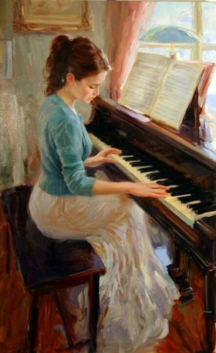 441x720 Looooooovve Dipinti - Lady Playing Piano Painting