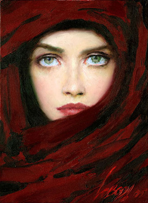 584x800 Ukrainian Portrait Painter Ladies In Red Taras Loboda 1961 - Lady Portrait Painting
