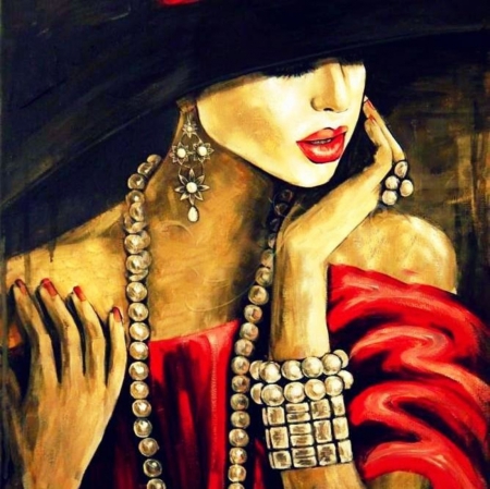 450x449 Lady - Lady With Hat Painting